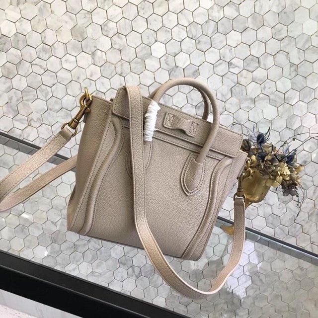 Celine original grained calfskin nano luggage bag 189243 light grey