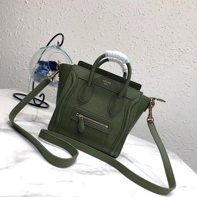 Celine original grained calfskin nano luggage bag 189243 olive