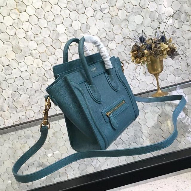 Celine original grained calfskin nano luggage bag 189243 peacock blue