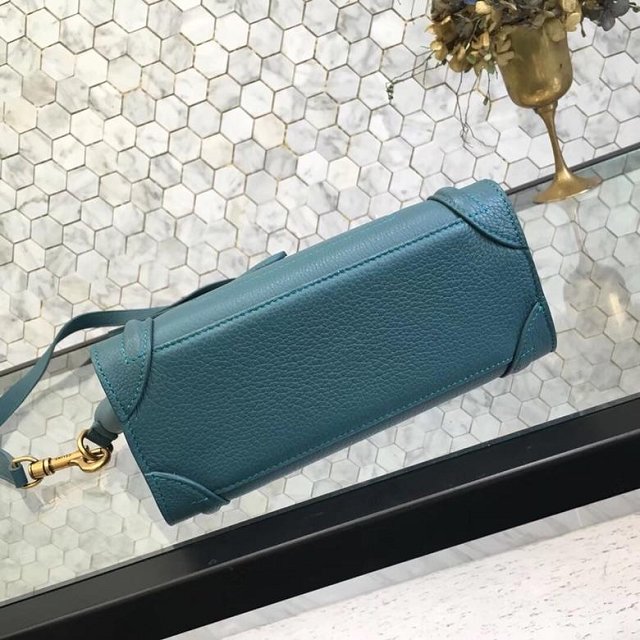 Celine original grained calfskin nano luggage bag 189243 peacock blue