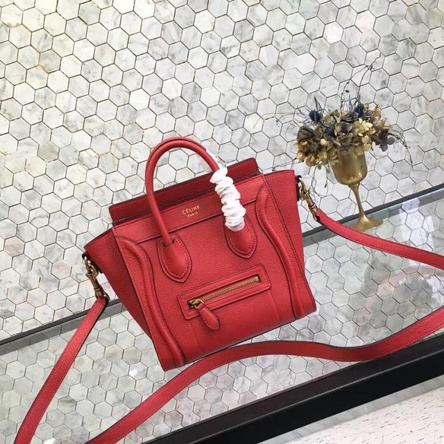 Celine original grained calfskin nano luggage bag 189243 red