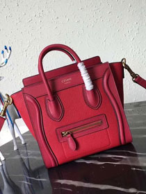 Celine original grained&smooth calfskin nano luggage bag 189243 red