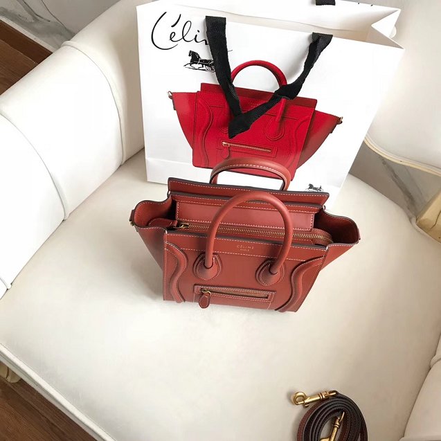 Celine original smooth calfskin nano luggage bag 189243 caramel