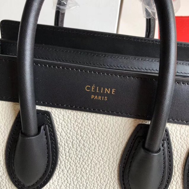 Celine original calfskin nano luggage bag 189243 white&black&apricot