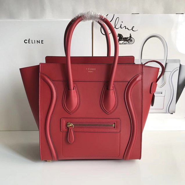 Celine original smooth calfskin micro luggage handbag 189793 red