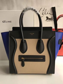 Celine original calfskin micro luggage handbag 189793 apricot&black&blue