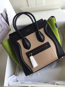 Celine original calfskin micro luggage handbag 189793 apricot&black&green