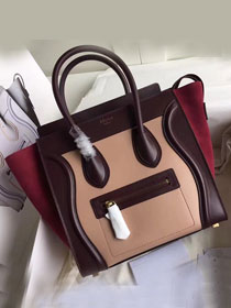 Celine original calfskin micro luggage handbag 189793 apricot&burgundy&bordeaux 