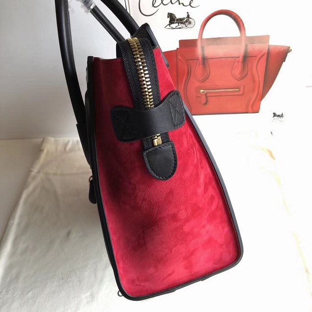 Celine original calfskin micro luggage handbag 189793 apricot&black&red