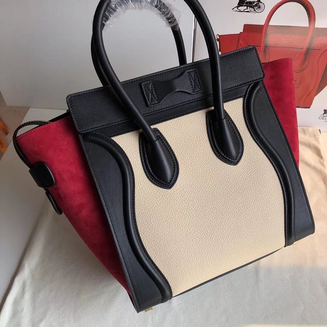 Celine original calfskin micro luggage handbag 189793 apricot&black&red