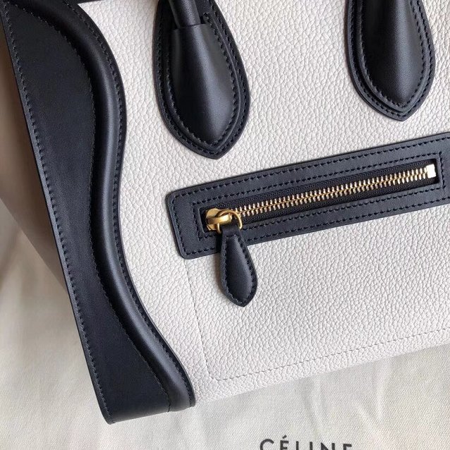 Celine original calfskin micro luggage handbag 189793 white&black&apricot