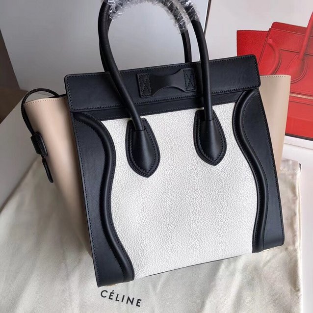 Celine original calfskin micro luggage handbag 189793 white&black&apricot