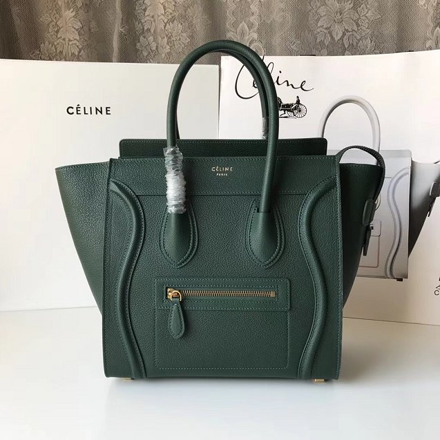 Celine original grained calfskin micro luggage handbag 189793 blackish green