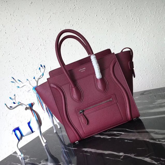 Celine original grained calfskin micro luggage handbag 189793 bordeaux