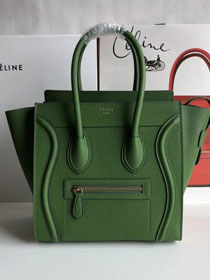 Celine original grained calfskin micro luggage handbag 189793 green