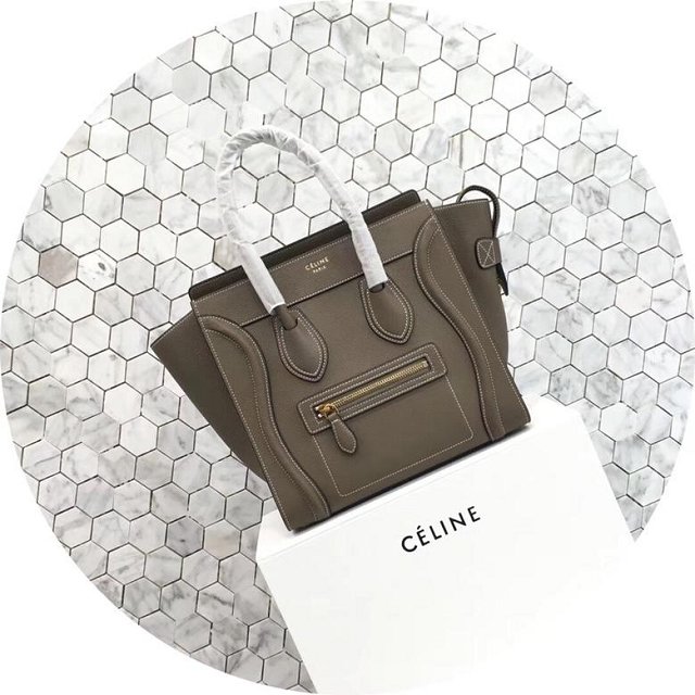 Celine original grained calfskin micro luggage handbag 189793 grey