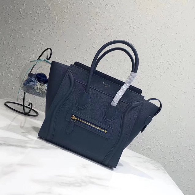 Celine original grained calfskin micro luggage handbag 189793 navy blue