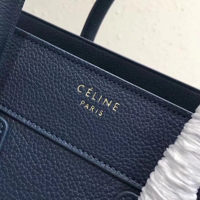 Celine original grained calfskin micro luggage handbag 189793 navy blue