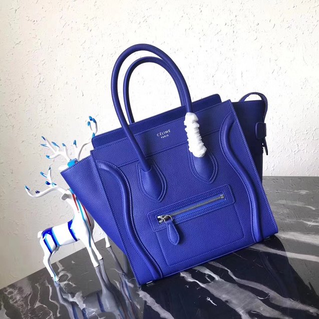 Celine original grained calfskin micro luggage handbag 189793 royal blue