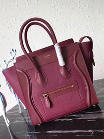 Celine original smooth&grained calfskin micro luggage handbag 189793 bordeaux