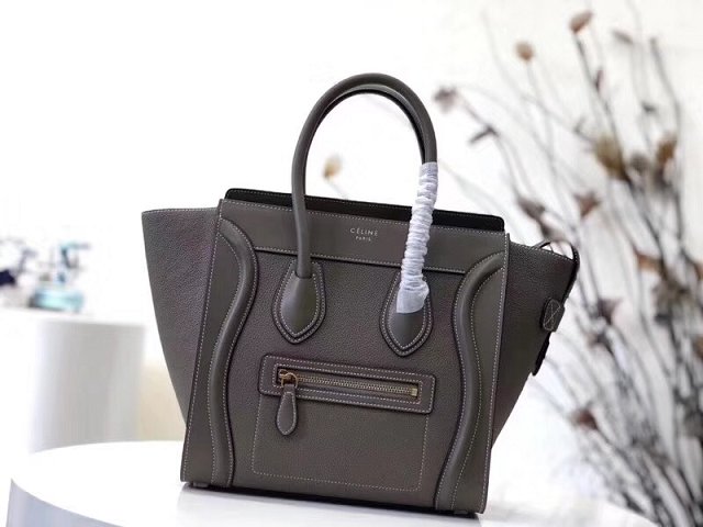 Celine original smooth&grained calfskin micro luggage handbag 189793 dark grey