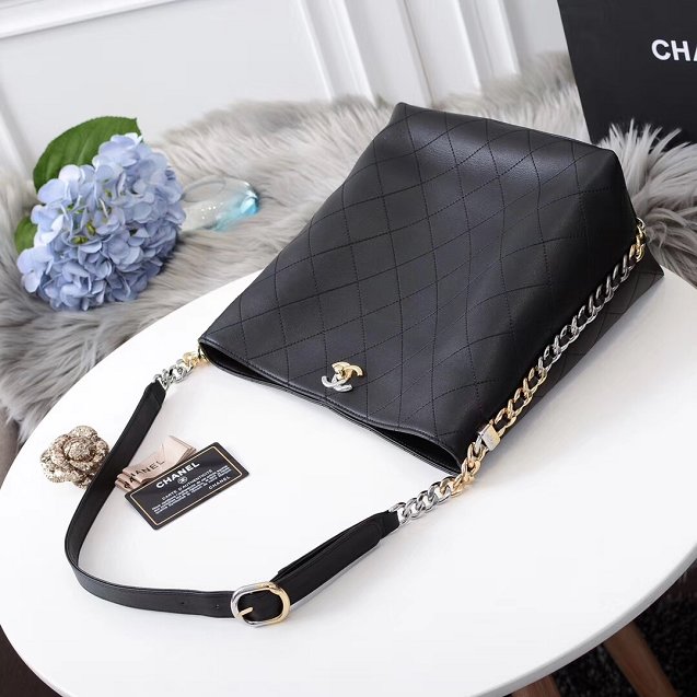 2020 CC original calfskin hobo handbag AS0414 black