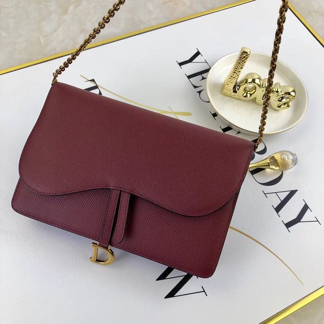 2019 Dior original calfskin large Saddle Wallet S5620 burgundy