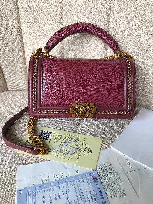 CC original lizard leather boy handbag A94804 bordeaux