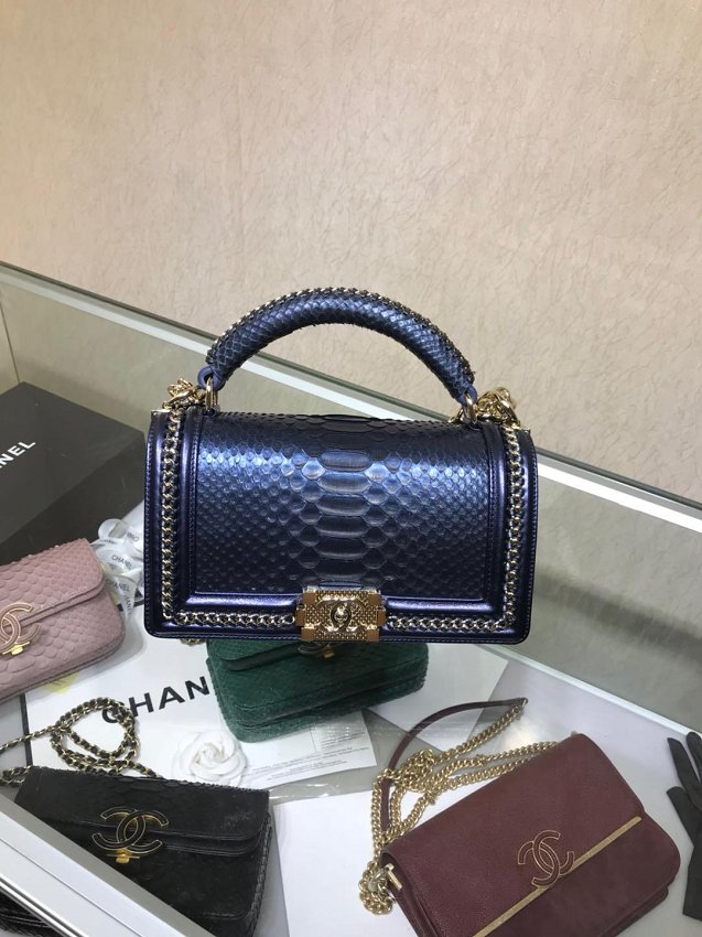 CC original python leather le boy handbag A94804 blue