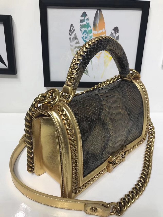 CC original python leather medium le boy handbag A94804 gold&grey