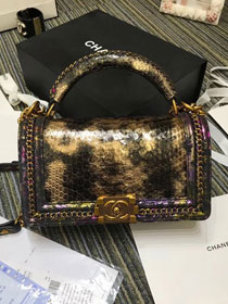 CC original python leather medium le boy handbag A94804 gold&purple