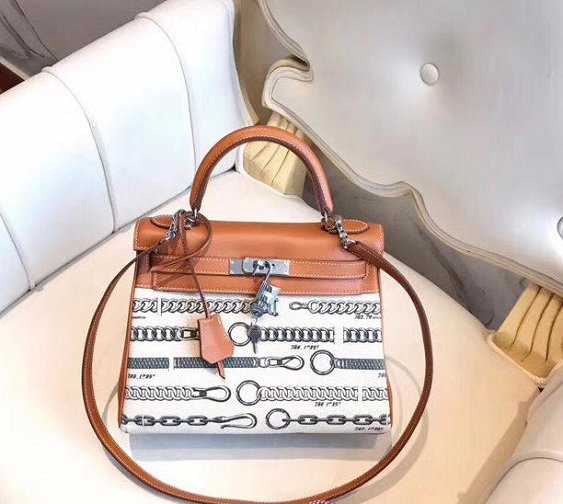 Hermes original calfskin&canvas kelly bag H03677 coffee