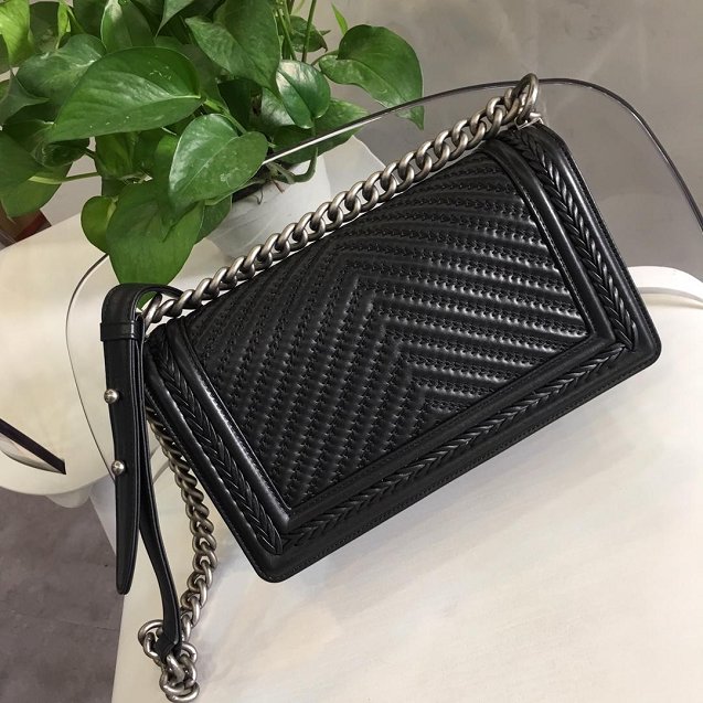 2019 CC original calfskin boy braid flap bag A67086 black 