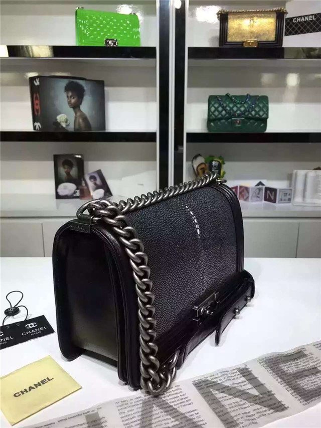 CC original genuine stingray skin boy bag A67086 black