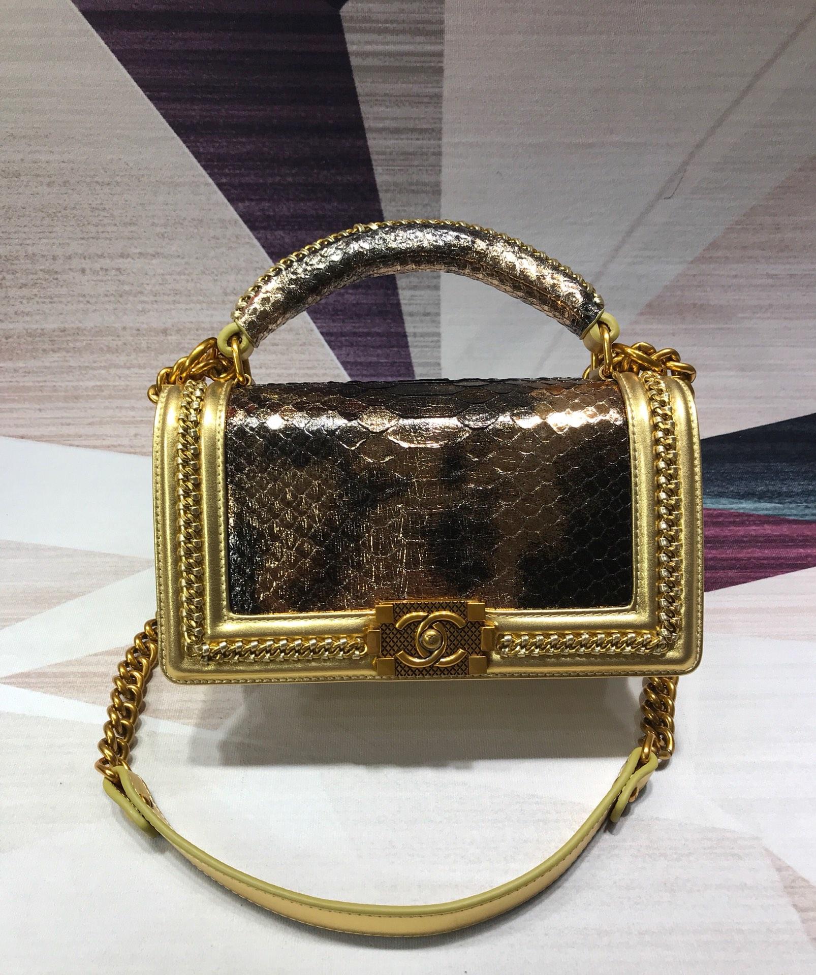 CC original python leather medium boy handbag A94804 gold