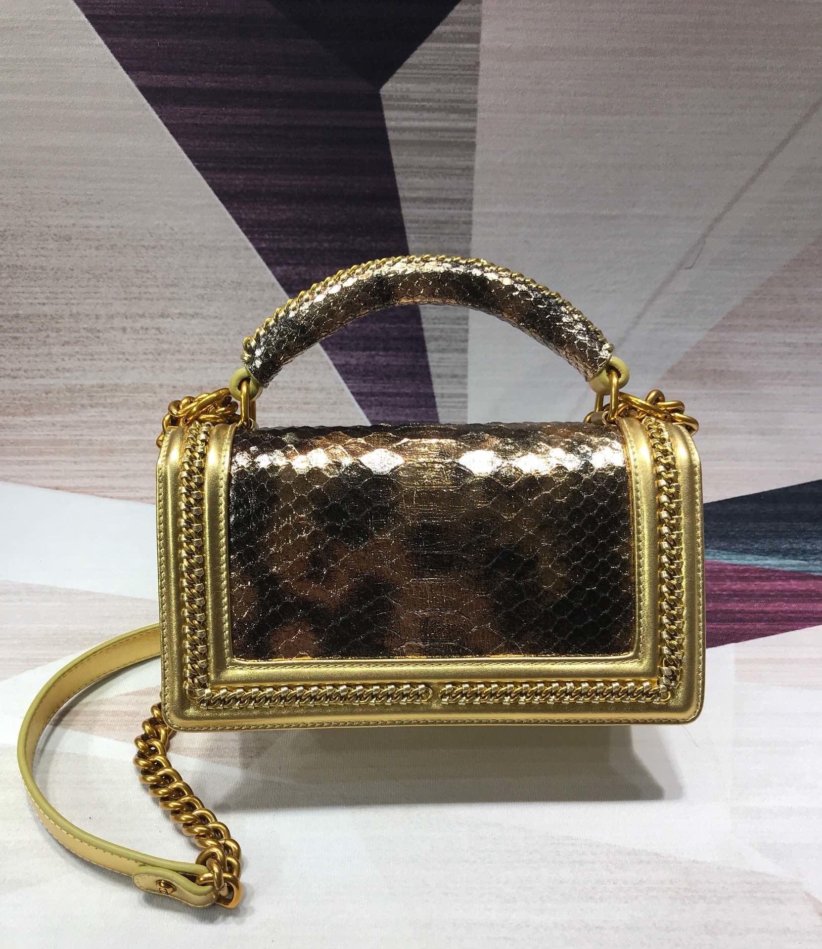 CC original python leather medium boy handbag A94804 gold