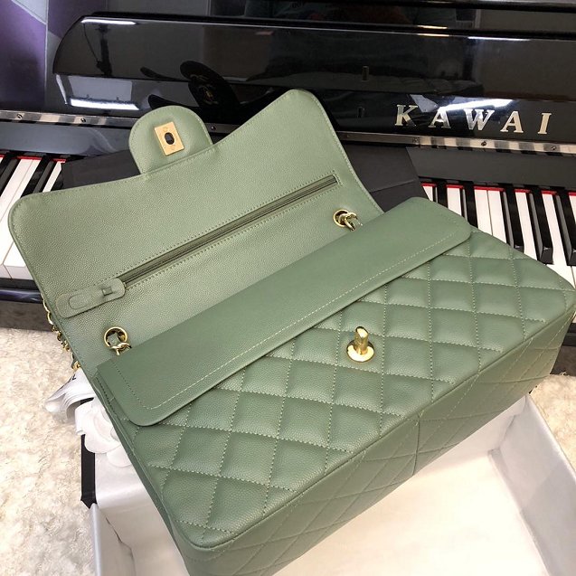 CC original grained calfskin large double flap bag A58600 olive