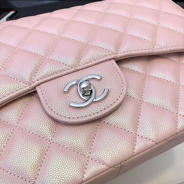 CC original grained calfskin large double flap bag A58600 pink