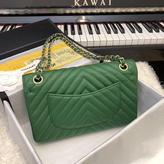 CC original grained calfskin medium double flap bag A01112-2 green