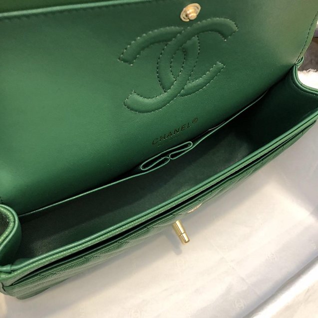 CC original grained calfskin medium double flap bag A01112-2 green