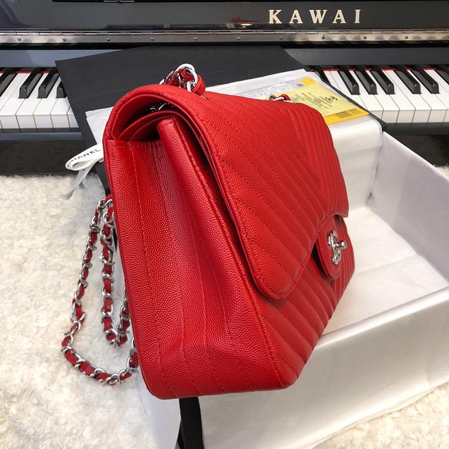 CC original grained calfskin large double flap bag A58600-2 red