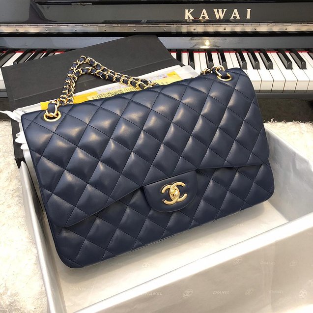 CC original handmade lambskin large flap bag HA58600 navy blue