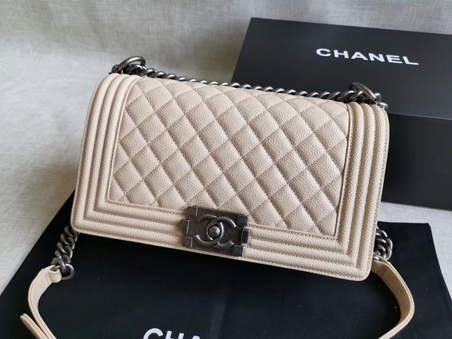 CC original handmade grained calfskin medium boy handbag HA67086 cream