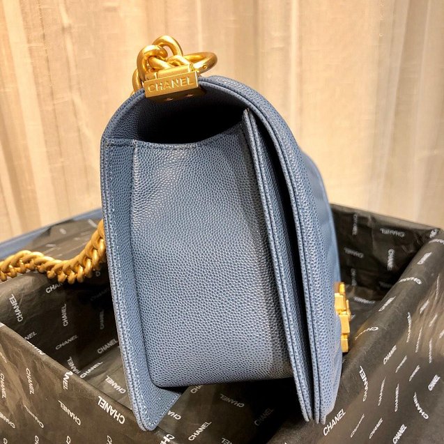 CC original small-grained calfskin medium boy handbag 67086 light blue