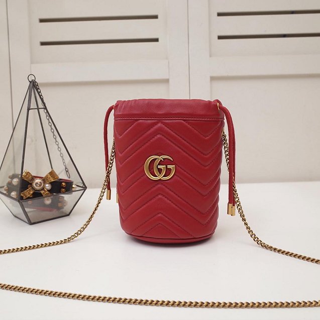 2019 GG original calfskin marmont mini bucket bag 575163 red