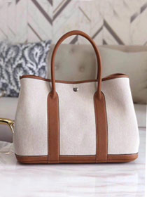 Hermes handmade original canvas garden party 36 bag G36 white&coffee