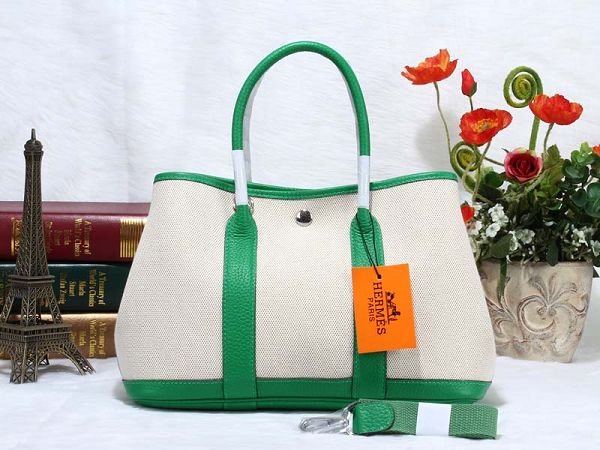 Hermes canvas garden party 30 bag G30 white&bright green