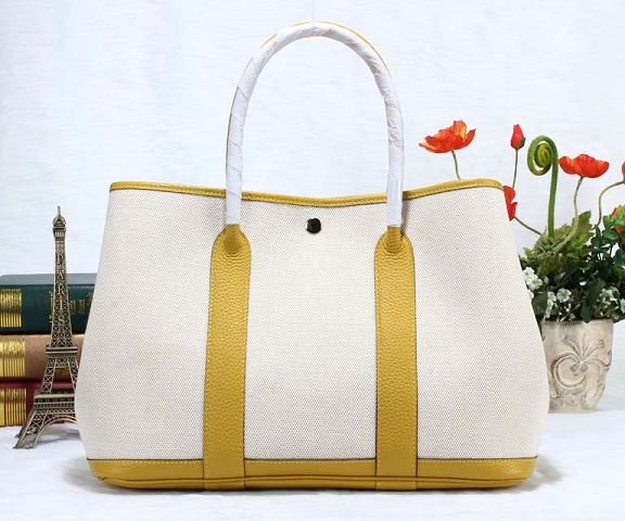 Hermes canvas large garden party 36 bag G36 white&lemon yellow