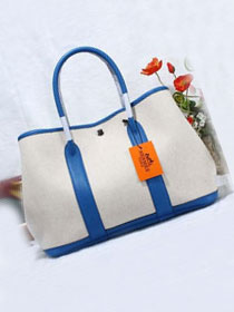 Hermes handmade original canvas garden party 36 bag G36 white&blue