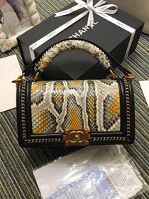 CC original python leather medium boy handbag A94804 beige&yellow